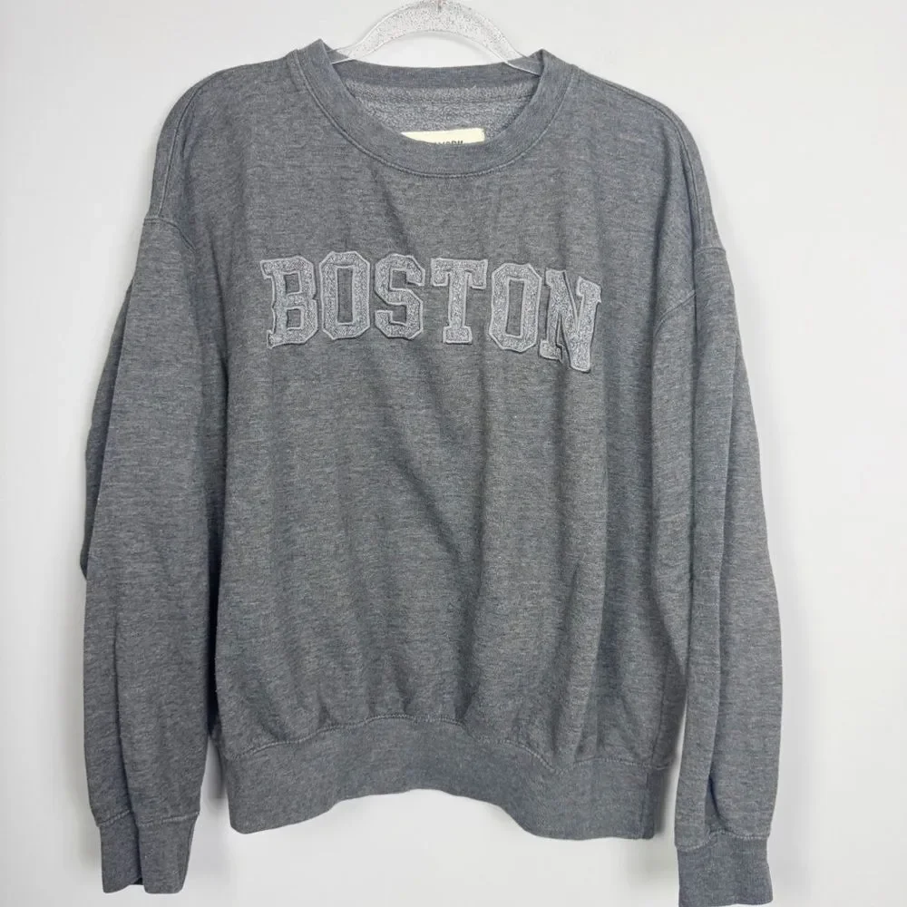 NEW YORK POPULAR | Gray Crewneck Boston Sweatshirt Unisex Size X-Large
